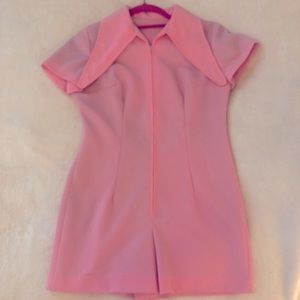Vintage long lapel collar gogo girl pink short one piece.  Size xs